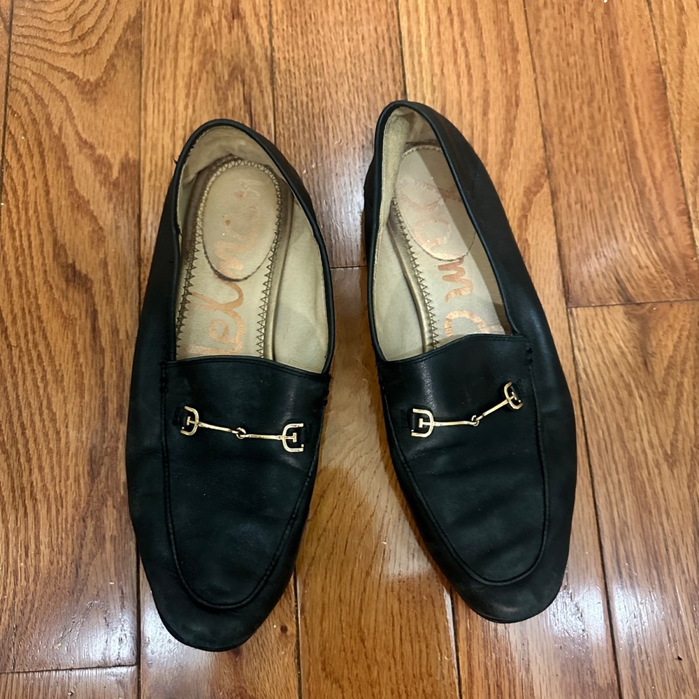 Sam Edelman Black Loafers with Gold Accents